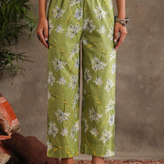 Floral Printed V-Neck Pure Cotton Straight Kurta With Palazzo & Dupatta