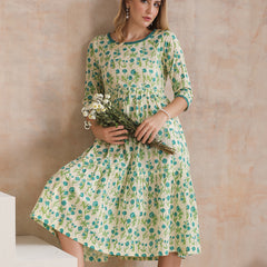 Women Floral Print Tiered Fit & Flare Midi Dress