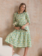 Women Floral Print Tiered Fit & Flare Midi Dress