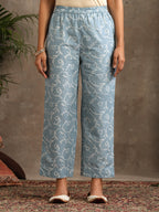 Floral Printed Panelled Pure Cotton Anarkali Kurta With Palazzo & Dupatta