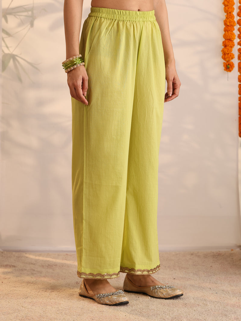 Khushal K Women Cotton Kurta and Palazzo With Dupatta Set - Green