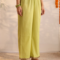 Khushal K Women Cotton Kurta and Palazzo With Dupatta Set - Green