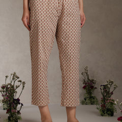 Floral Printed Cotton V-Neck Tunic With Trouser Co-Ords
