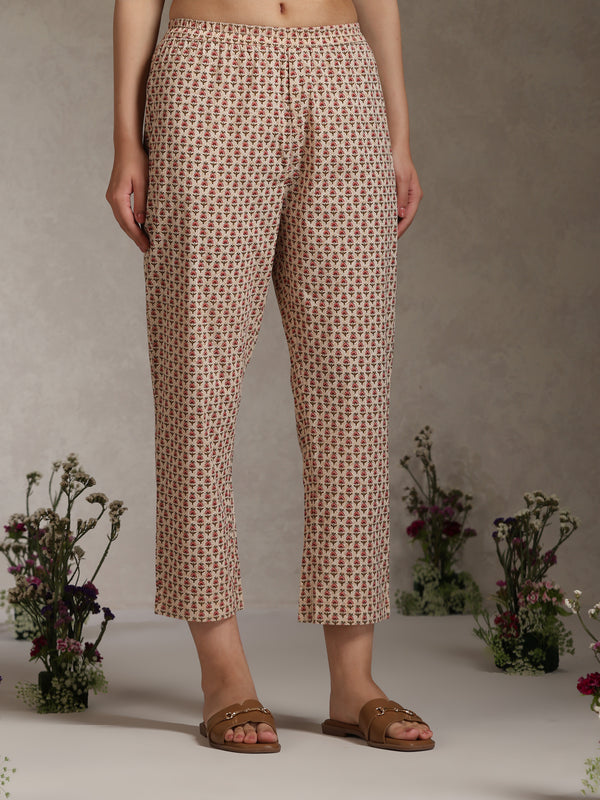 Floral Printed Cotton V-Neck Tunic With Trouser Co-Ords