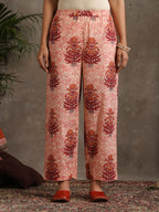 Floral Printed Pure Cotton Anarkali Kurta With Palazzos And Dupatta