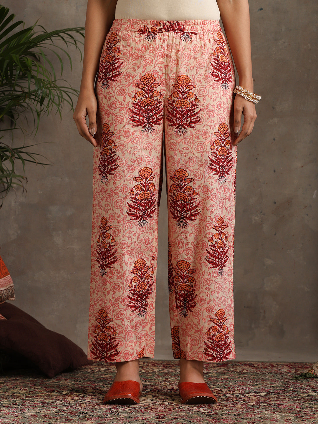 Floral Printed Pure Cotton Anarkali Kurta With Palazzos And Dupatta