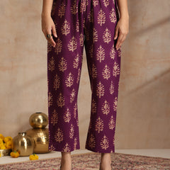 Purple, maroon & gold-toned printed kurta with trouser & dupatta
