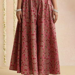 Pink embroidered Kurta with Palazzos with dupatta