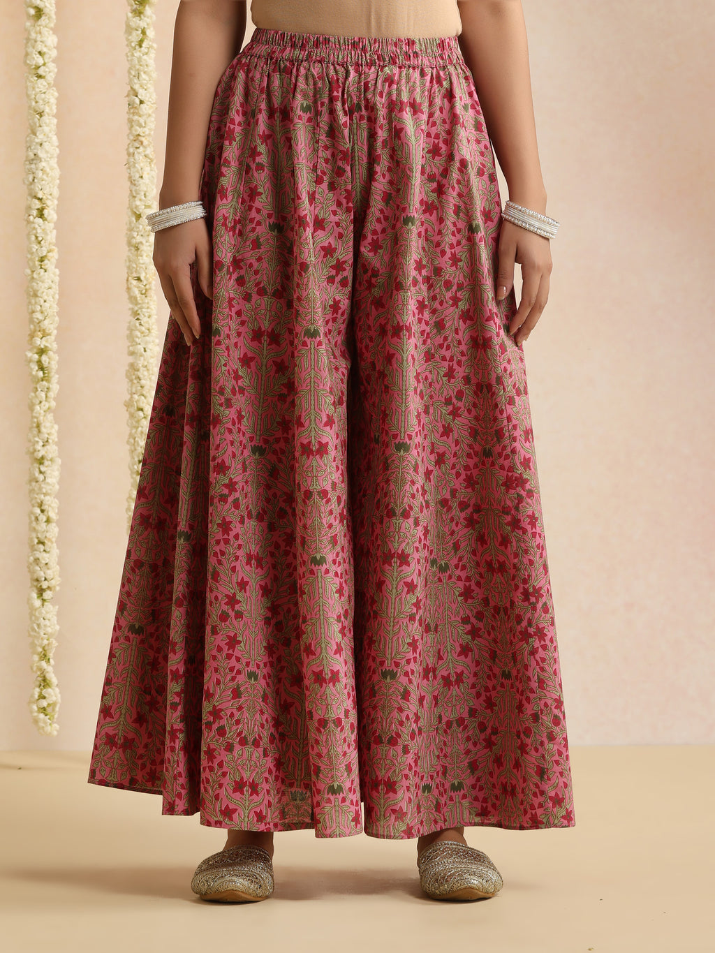 Pink embroidered Kurta with Palazzos with dupatta