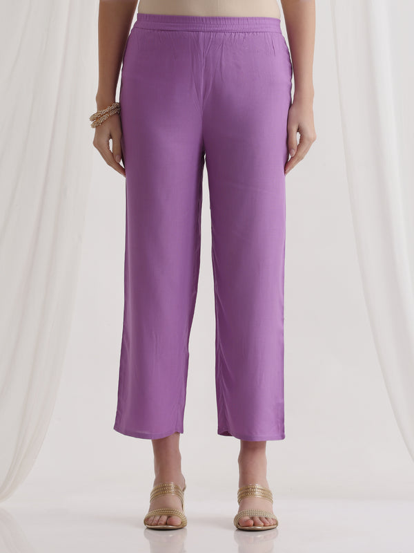 Floral Printed Round Neck Thread Work A-Line Kurta With Trousers & Dupatta