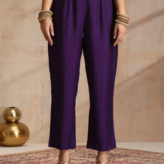 Khushal K Women Pure Silk purple Embroidered Kurta & Palazzo With Dupatta