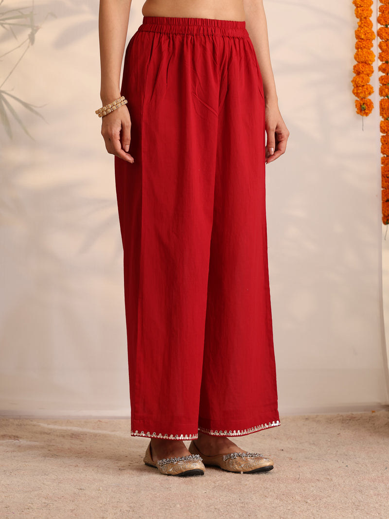 Khushal K Women Cotton Kurta and Palazzo With Dupatta Set - Maroon