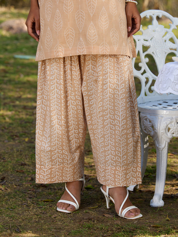 Khushal K Women Printed Regular Pure Cotton brown Kurta & Farsi Salwar