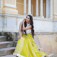 Khushal K Women's Green Printed Cotton Flared Maxi Skirt