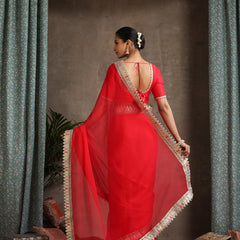 Red Poly Chiffon Fashion Saree
