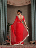 Red Poly Chiffon Fashion Saree
