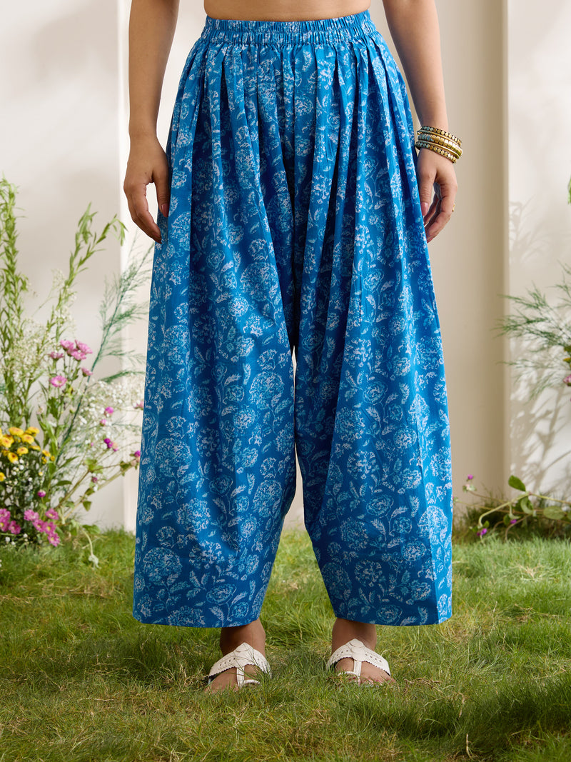 Khushal K Women Cotton Kurti With Farshi Salwar Set - Blue