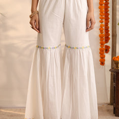 Khushal K Women Cotton Kurta and Sharara With Dupatta Set - White