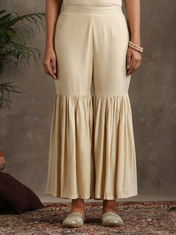 Geometric Embroidered Mirror Work A-Line Kurta With Sharara & Dupatta