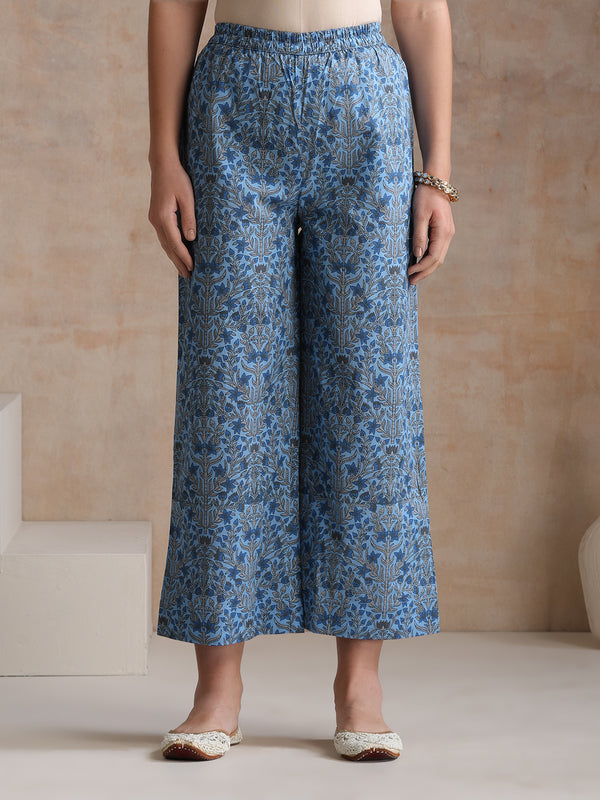 Floral Printed V-Neck Pure Cotton Straight Kurti with Trousers & With Dupatta