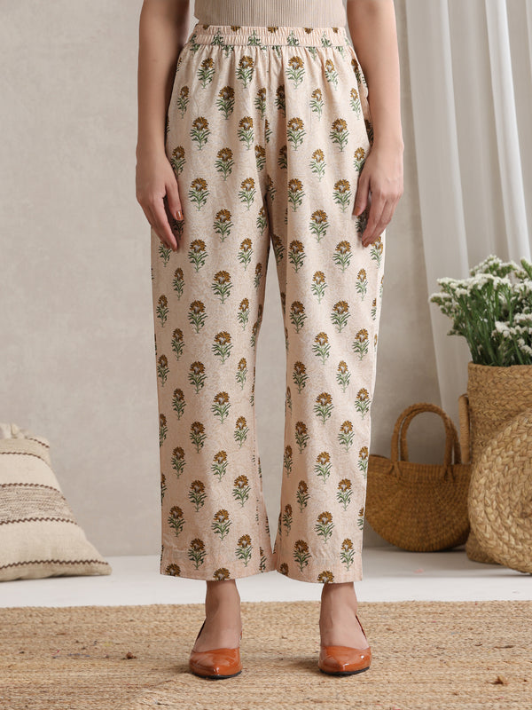 Khushal K Floral Printed V-Neck Pure Cotton Kurta set