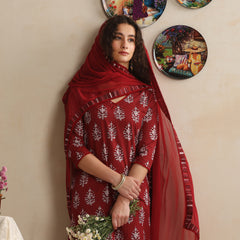 Khushal K Floral Printed V-Neck Pure Cotton Kurta set