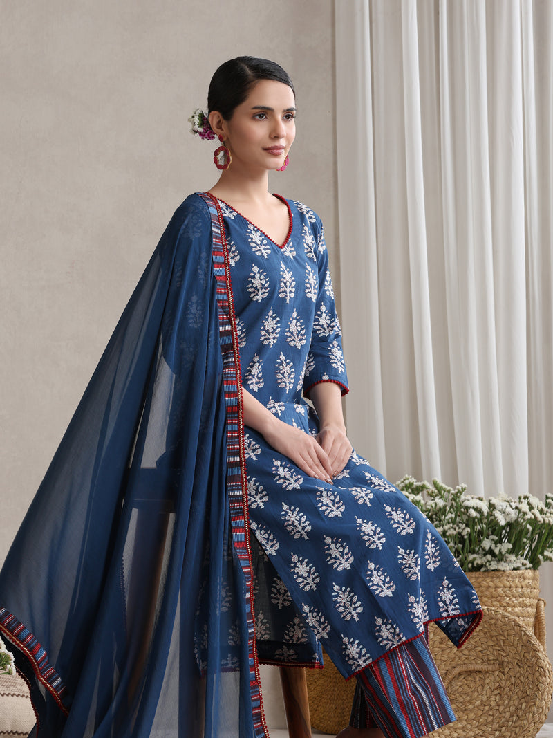Women Floral Printed Regular Pure Cotton Kurta with Palazzos & With Dupatta