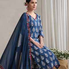 Women Floral Printed Regular Pure Cotton Kurta with Palazzos & With Dupatta