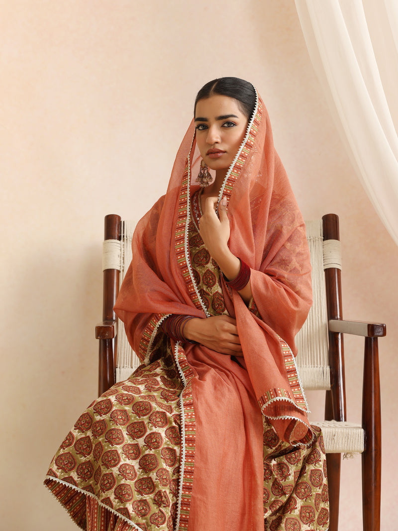 Women Ethnic Motifs Printed Cotton A-Line Kurta with Palazzos & Dupatta