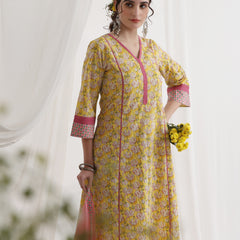 Women Floral Printed Regular Pure Cotton Kurta with Palazzos & With Dupatta