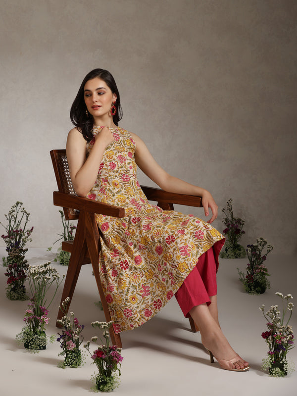 Khushal K Women Floral Printed A-Line Pure Cotton Kurta set