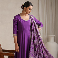 Khushal K Women Purple Anarkali Zari Kurta set