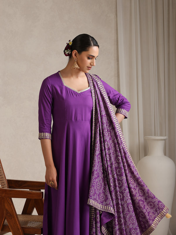 Khushal K Women Purple Anarkali Zari Kurta set