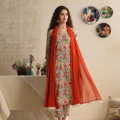 Khushal K Women Floral Printed Regular Pure Cotton White Kurta & Palazzo With Dupatta