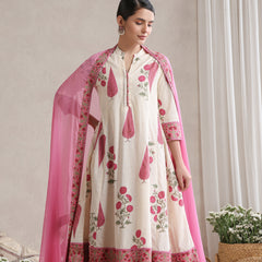 Women Floral Printed Cotton Kurta with Palazzos & Dupatta