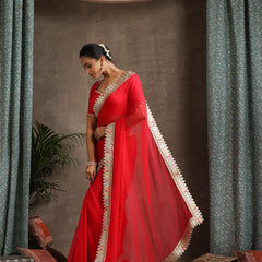 Red Poly Chiffon Fashion Saree