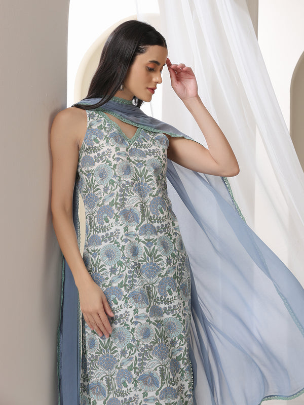 Women Floral Printed Regular Pure Cotton Kurta with Palazzos & With Dupatta