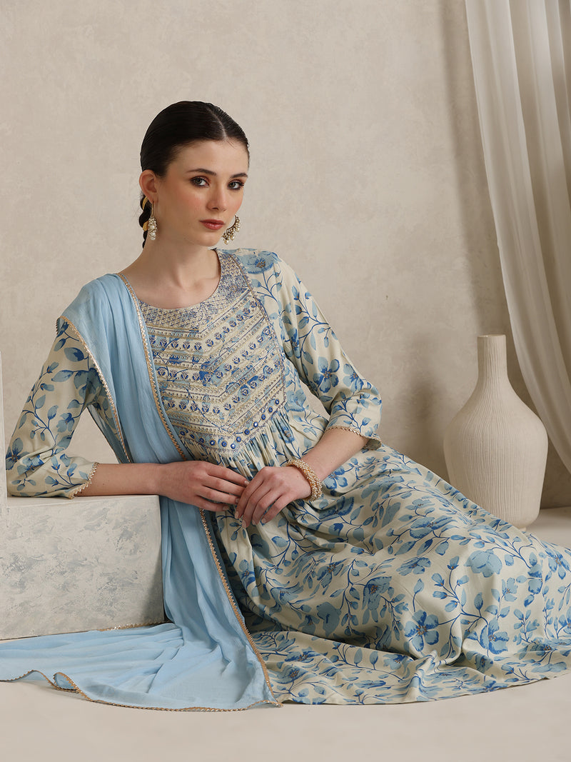 Khushal K Women Floral Printed Regular  Thread Work Kurta set