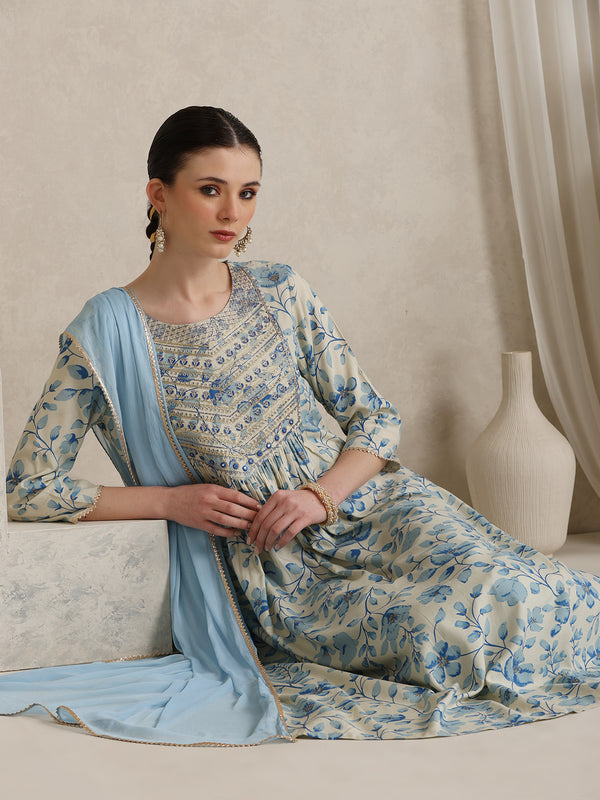 Khushal K Women Floral Printed Regular  Thread Work Kurta set