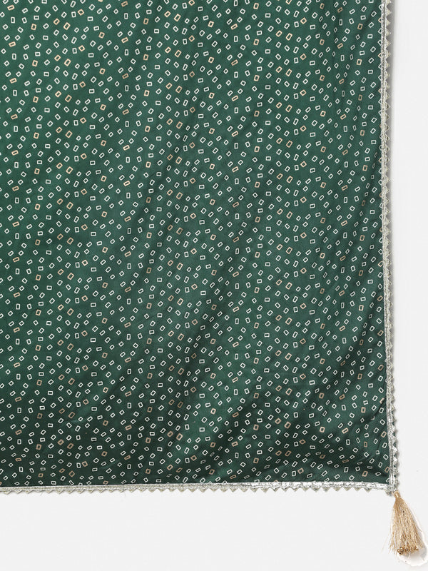 Green solid Kurta with Trousers with dupatta