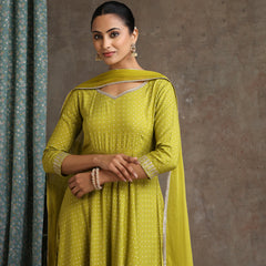 Sweet Heart Neck Anarkali Kurta with Palazzos & With Dupatta