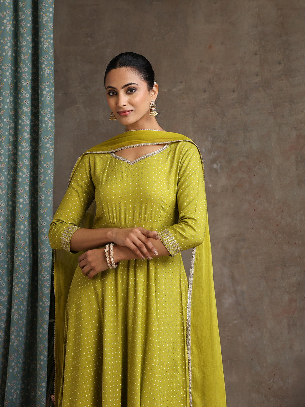 Sweet Heart Neck Anarkali Kurta with Palazzos & With Dupatta