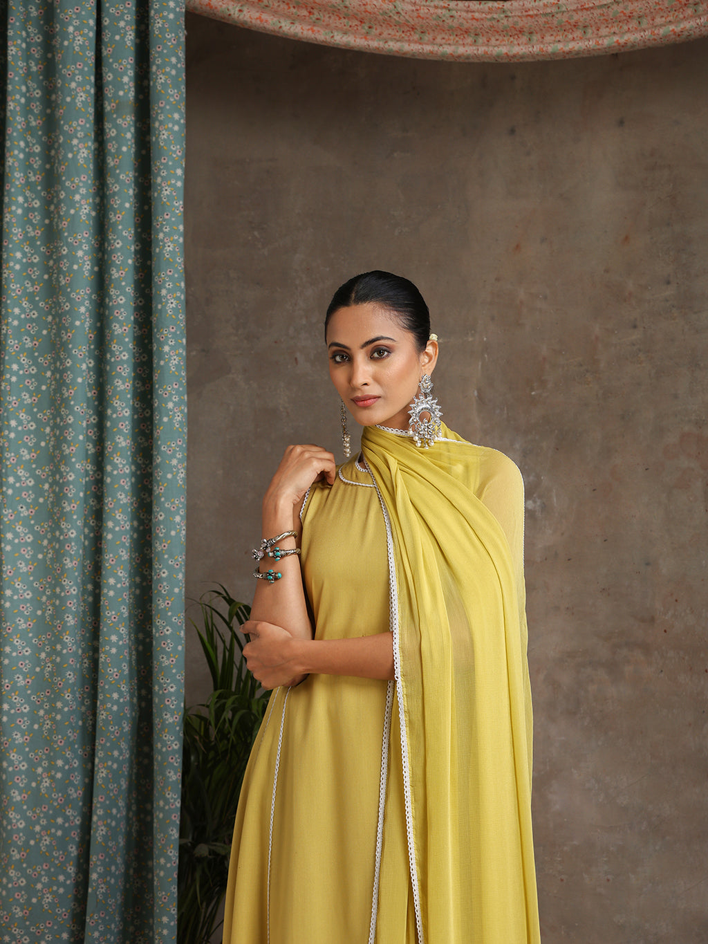 Anarkali Kurta With Palazzos And Dupatta