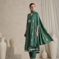 Khushal K Ethnic Motifs Green  Anarkali Sequinned Kurta set