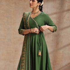 Women Solid Anarkali Kurta with Trousers & Dupatta