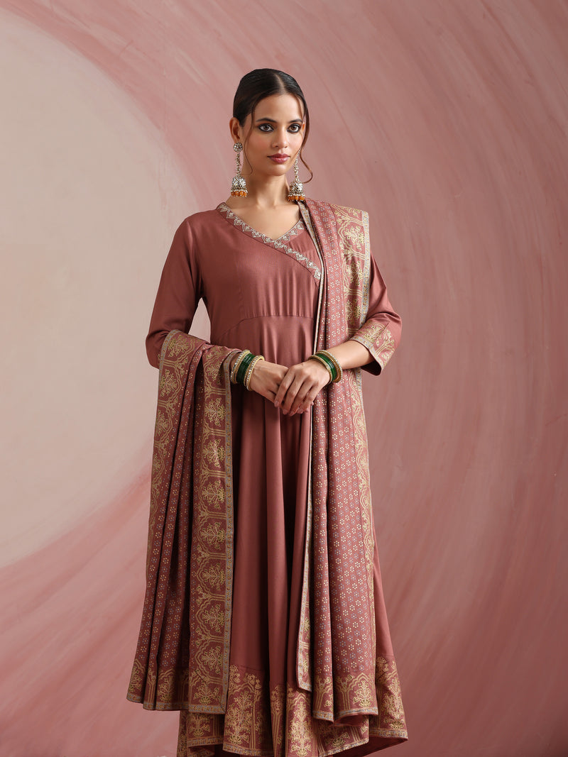 Women Ethnic Motifs Angrakha Thread Work Kurta with Trousers & With Dupatta