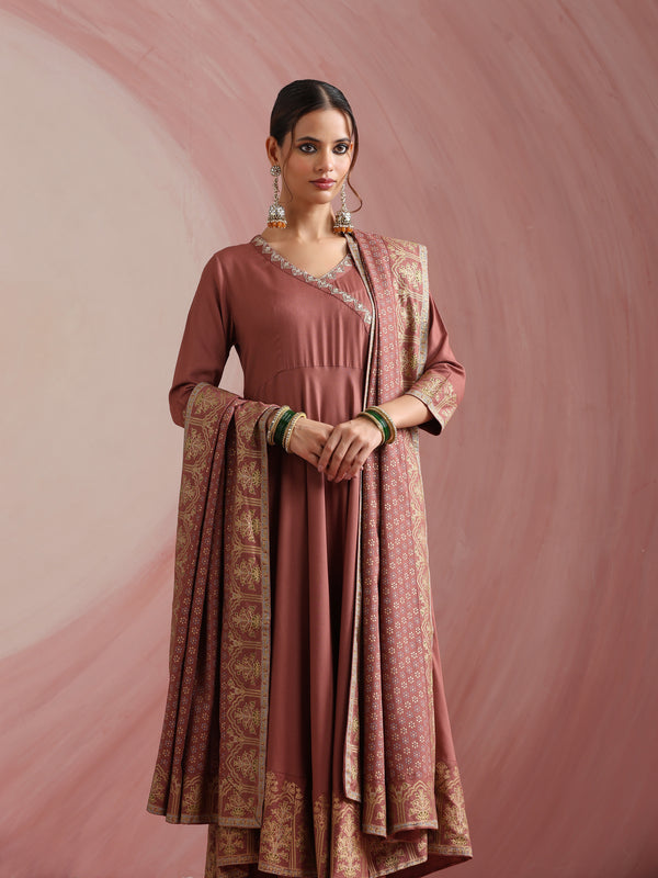 Women Ethnic Motifs Angrakha Thread Work Kurta with Trousers & With Dupatta