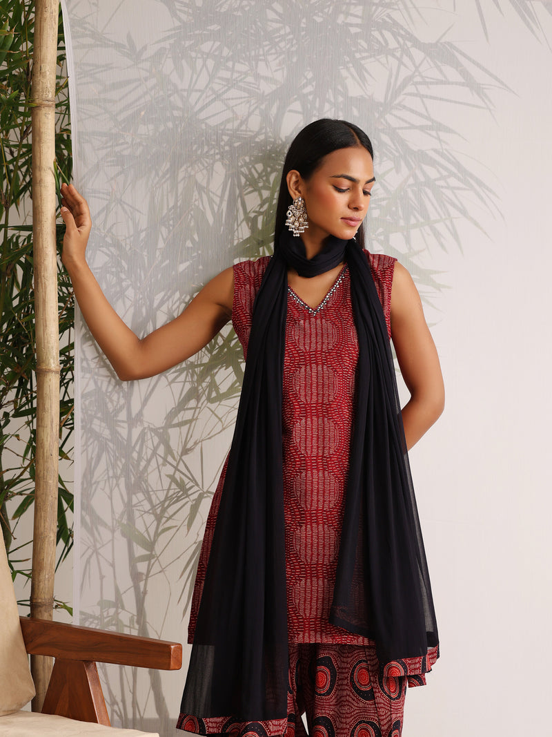 Khushal K Women Cotton kurti and Farshi Salwar with dupatta set - Maroon