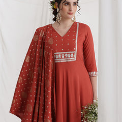 Khushal K Ethnic Motifs Rust  Anarkali Sequinned Kurta set