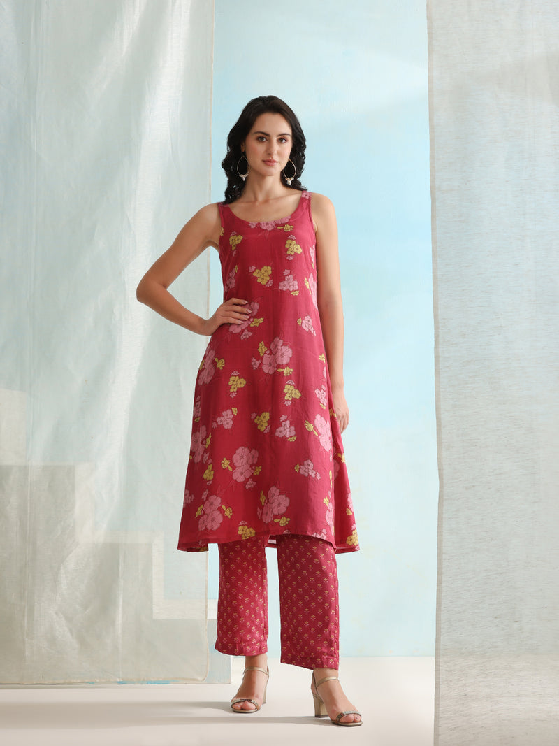 Floral Printed Layered Cord Set With Jacket